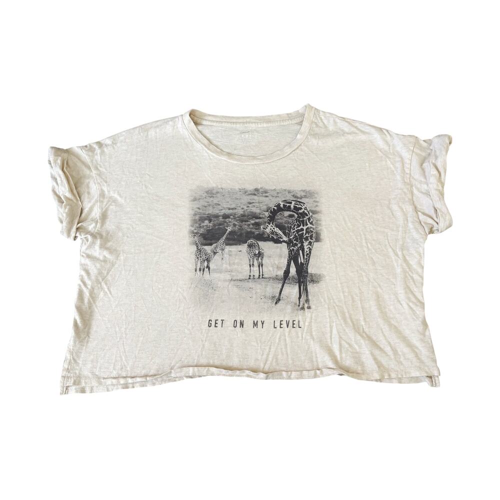 Aerie Cream Giraffe Get on My Level Cropped Tee Womens Size M